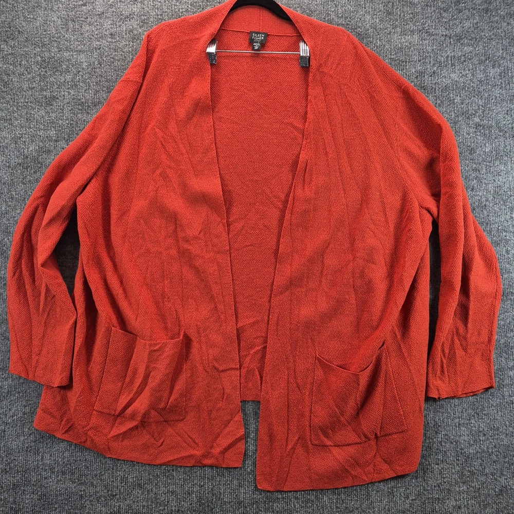 Eileen Fisher Cardigan Open Front Wool 2X Red Corral Women
